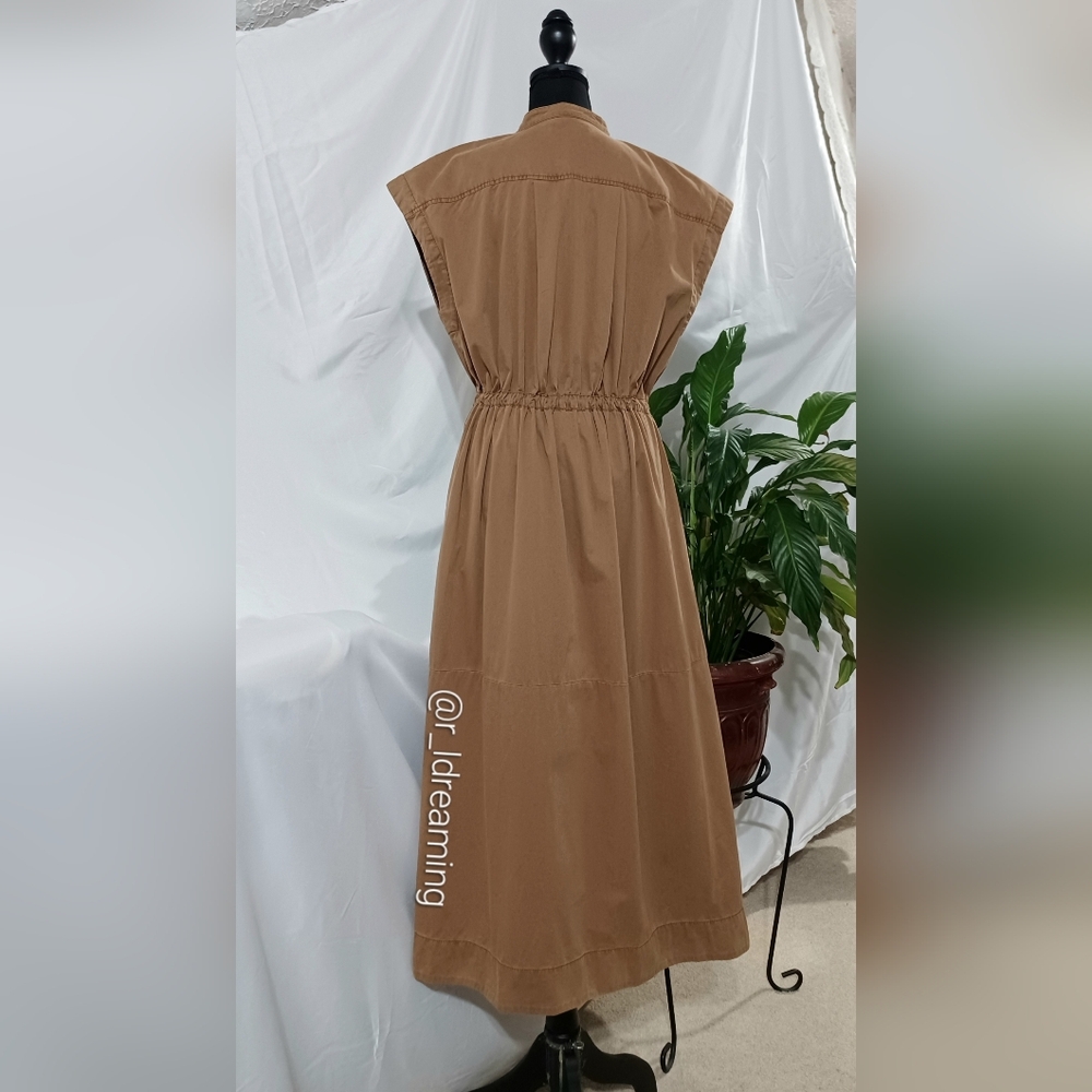 NWT Saddle Brown Cotton Twill Utility Maxi Dress Size Medium By Banana Republic - Picture 5 of 9